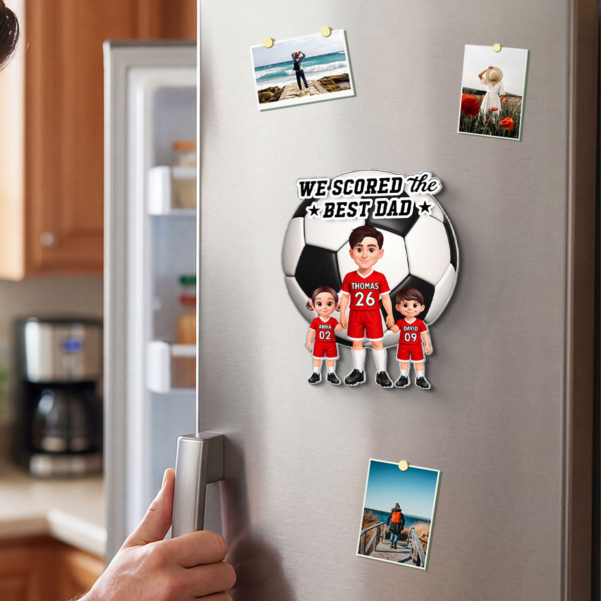 Soccer Dad And Kids We Scored The Best Dad - Personalized Acrylic Fridge Magnet - Father's Day Gift For Dad, Husband