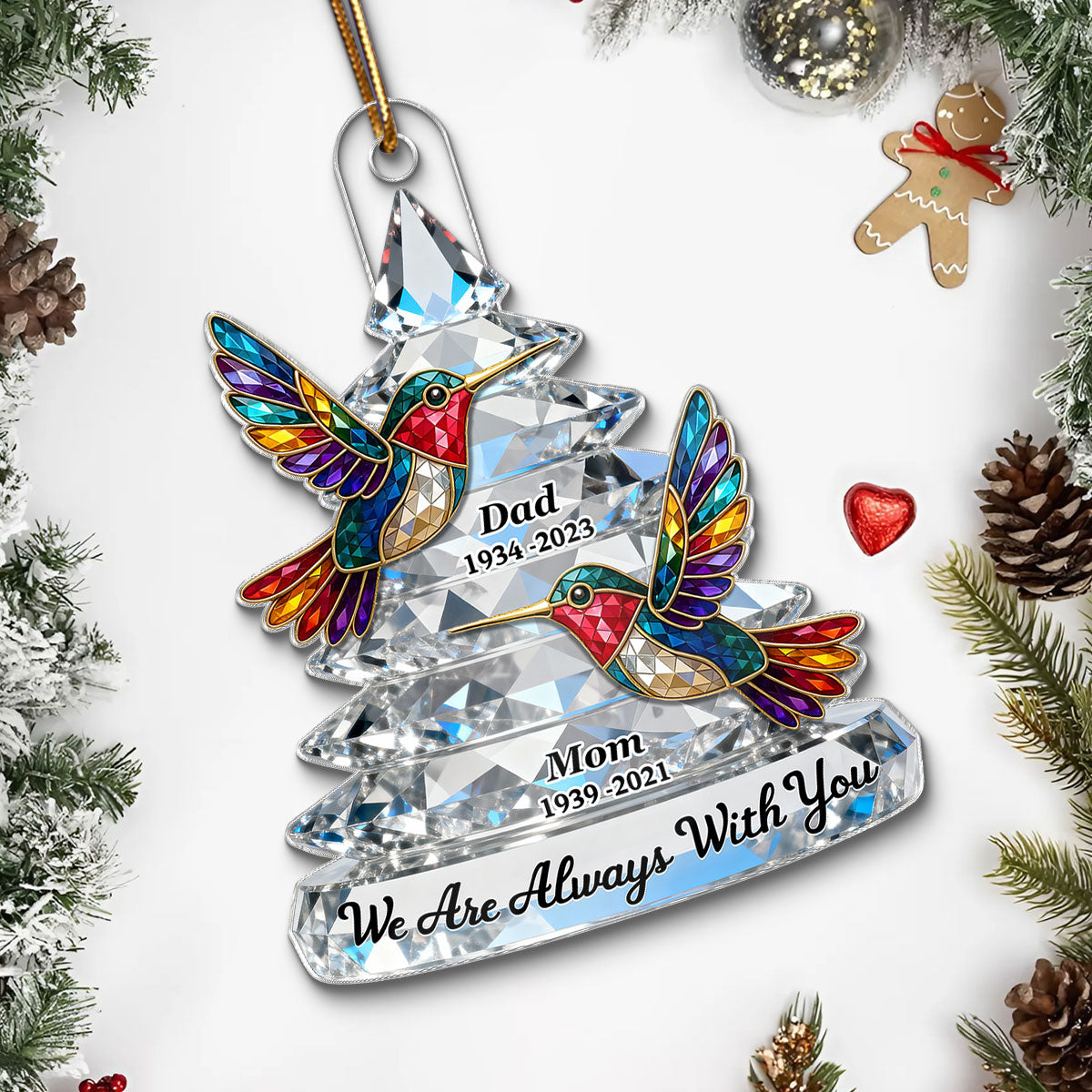3D Effect Flat Memorial Christmas Tree Colorful Hummingbird - Personalized Acrylic Ornament - Remembrance Gift, Sympathy Gift