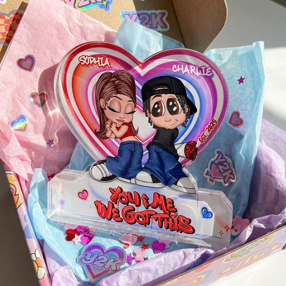 Eternal Love Y2K Couple - Personalized Acrylic Block Plaque - Heartfelt Valentine's Day Gift, Anniversary Gift For Couple, For Him, For Her