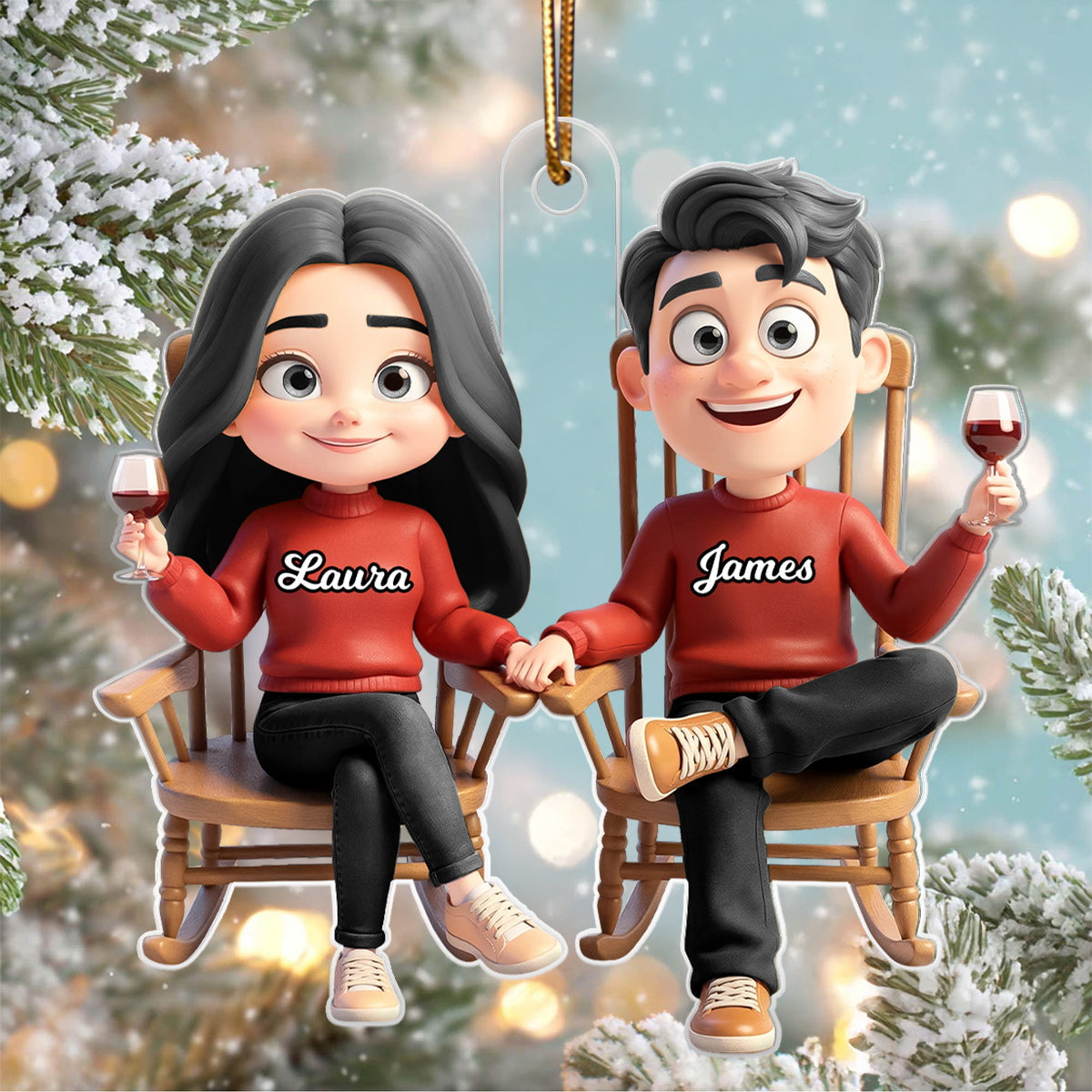 His and Hers Couple Sitting on Rocking Chair - Personalized Acrylic Ornament - Christmas Gift for him, Gift for her