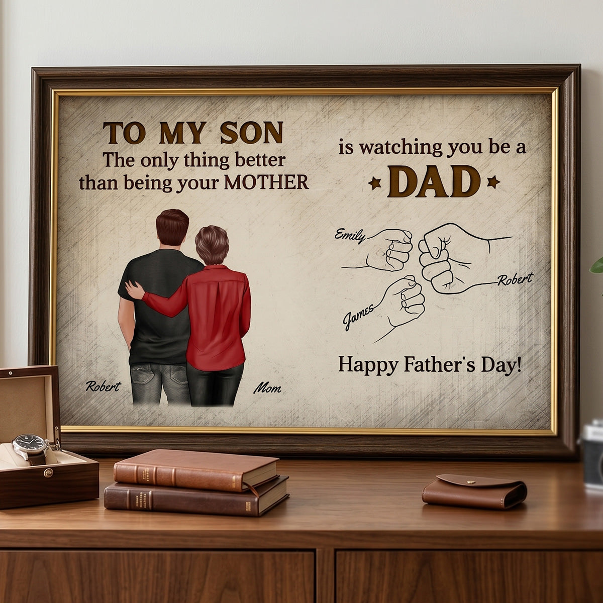 Retro Vintage From Mom Dad To Son Watching You Be A Dad Fist Bump - Personalized Poster - Father's Day Gift For Son