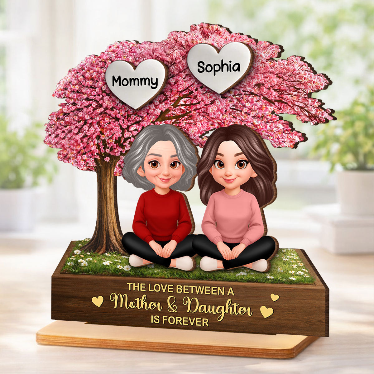The Love Between Mother & Daughter is Forever - Personalized 2-Layered Wooden Plaque - Heartfelt Gift for Mom