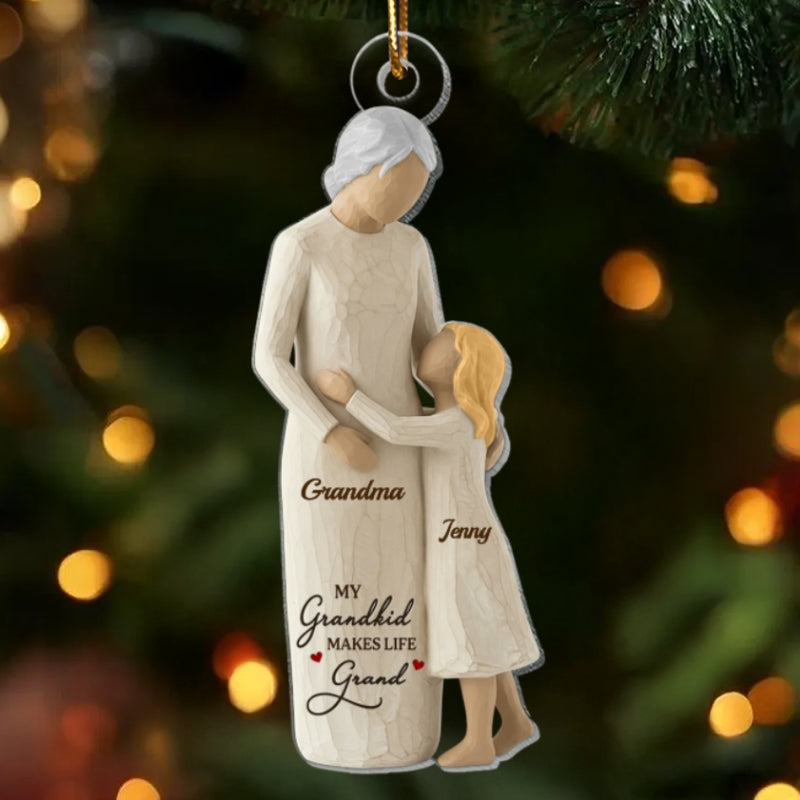 Grandma And Granddaughter Grandson Wooden Figurine - Personalized Acrylic Ornament - Heartwarming Christmas Gift For Grandma, Grandkid, Family