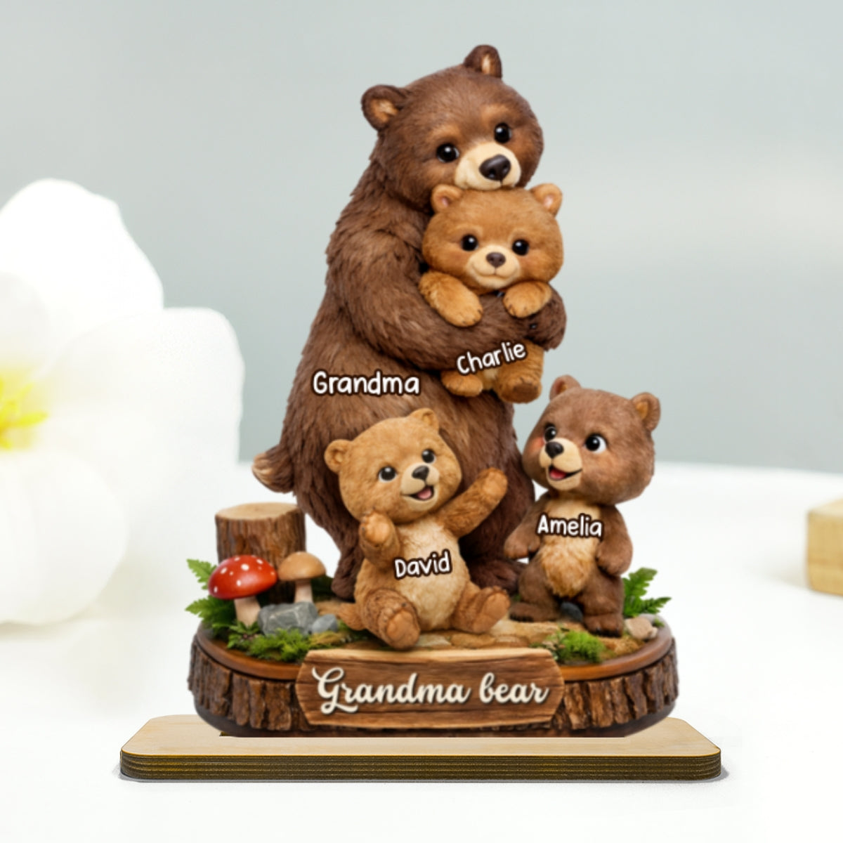 Mama Bear - Personalized 2-Layered Wooden Plaque - Heartfelt Mother's Day Gift for Mom, Grandma