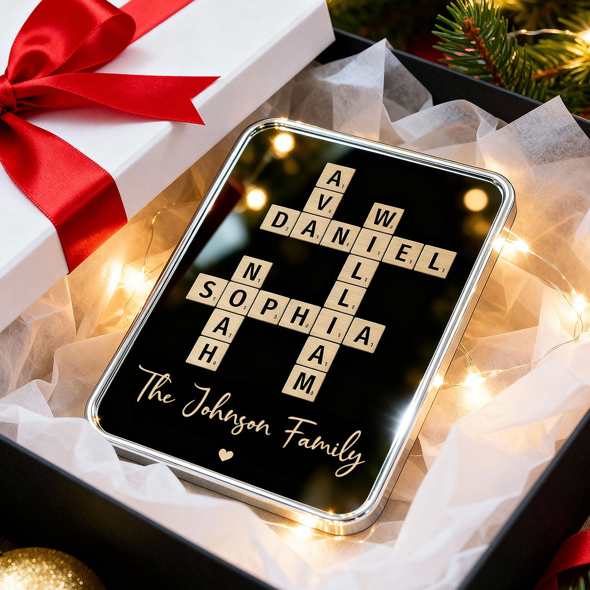 Family Names Crossword Puzzle Art - Personalized Mirrored Picture Frame - Christmas Gift For Family