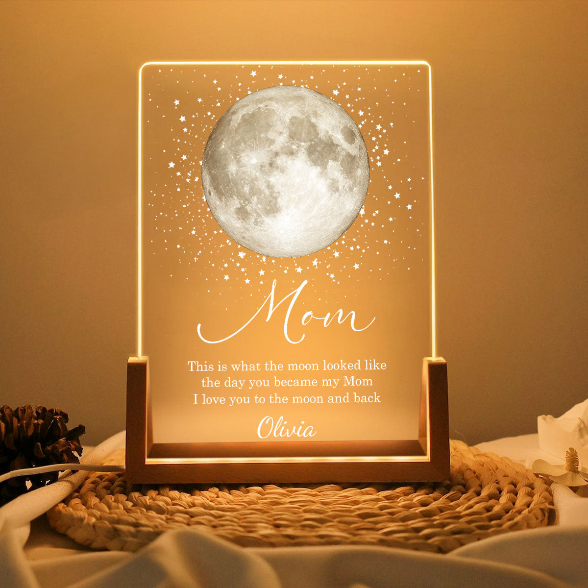 This is What the Moon Look Like the Day You Became My Mom - Personalized LED Night Light - Sentimental Gift for Mom