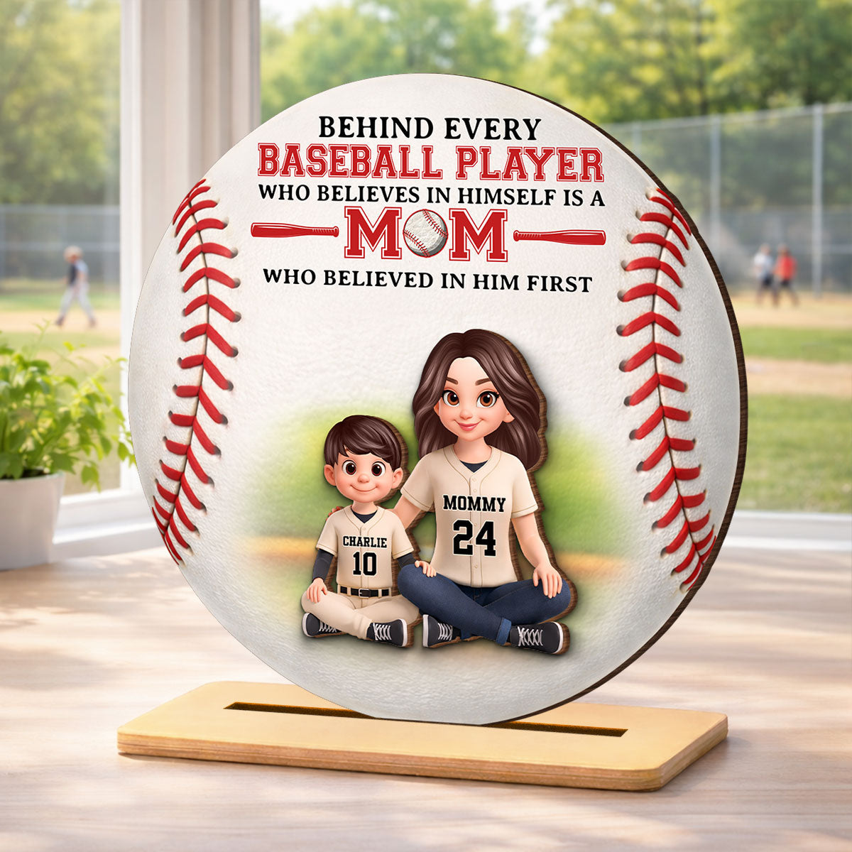 Behind Every Baseball Player Is Mom - Personalized 2-Layered Wooden Plaque - Heartfelt Gift For Mom, Grandma