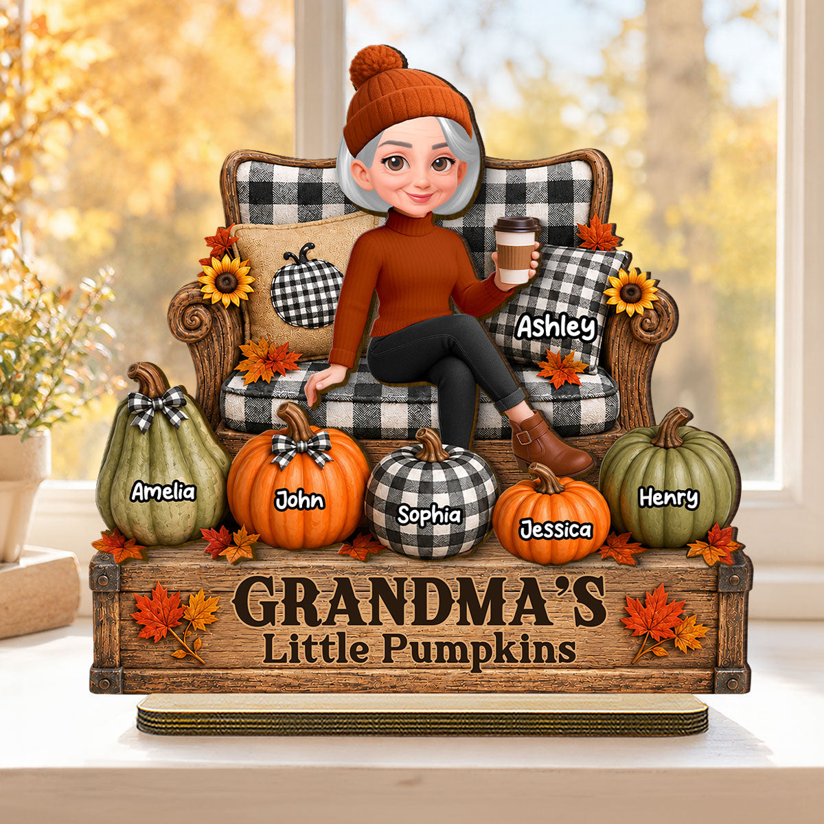 Fall Season Cozy Grandma's Little Pumpkins - Personalized 2-Layered Wooden Plaque - Fall Decor For Grandma