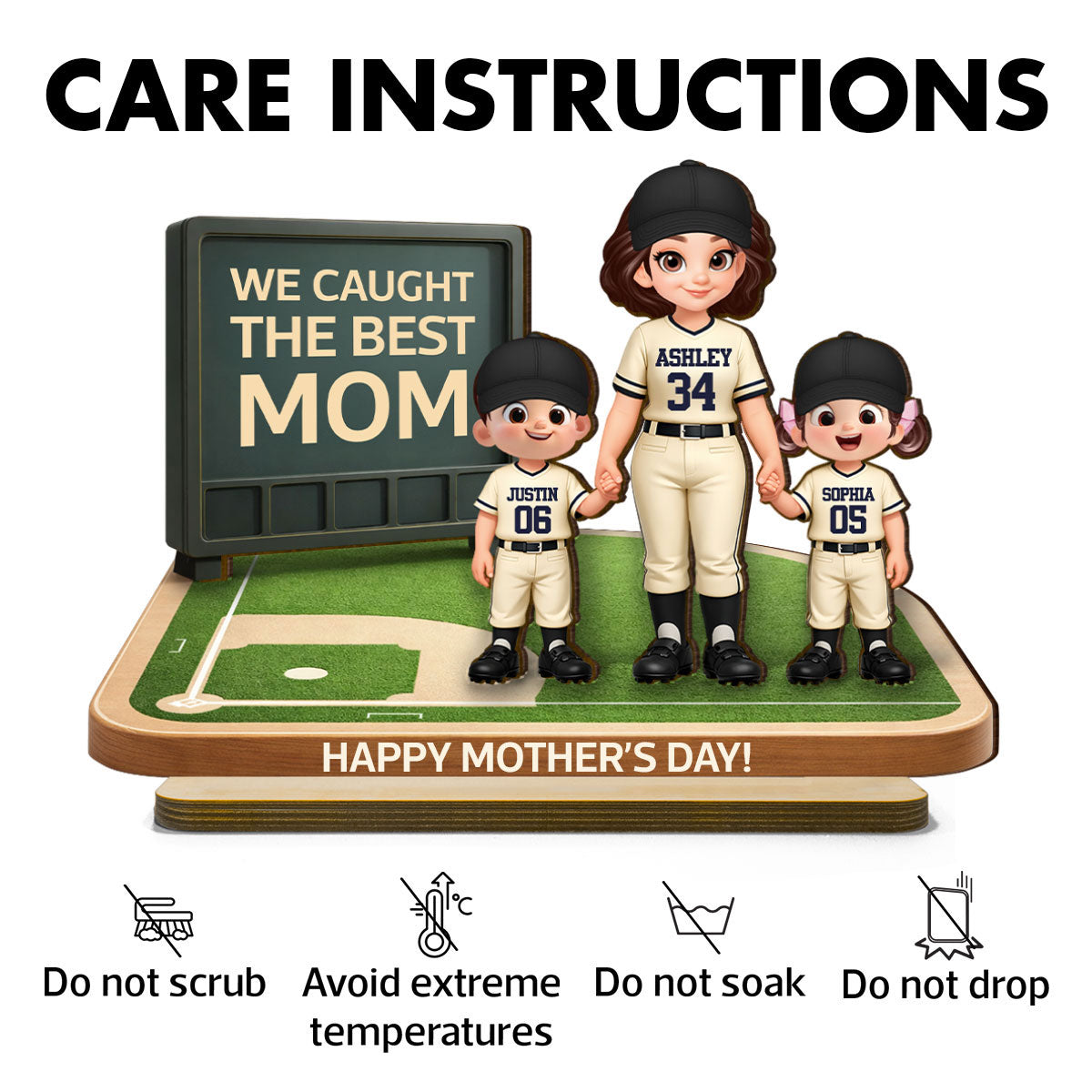Our MVP Baseball Mom - Personalized 2-Layered Wooden Plaque - Sentimental Keepsake, Mother's Day Gift for Mom, Wife