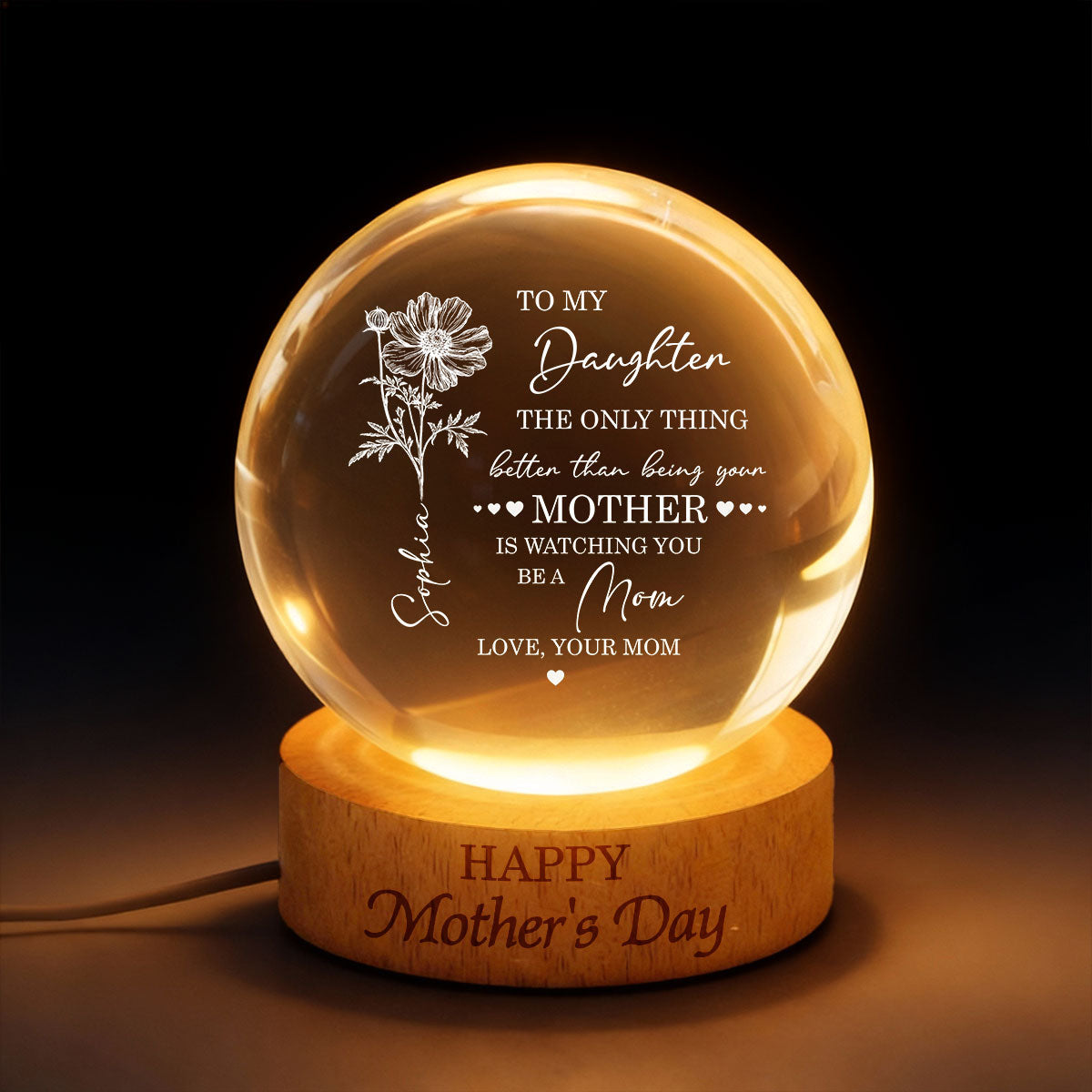 Watching You Be A Mom - Personalized Crystal Ball LED Night Light - Mother's Day Gift for Daughter From Mom