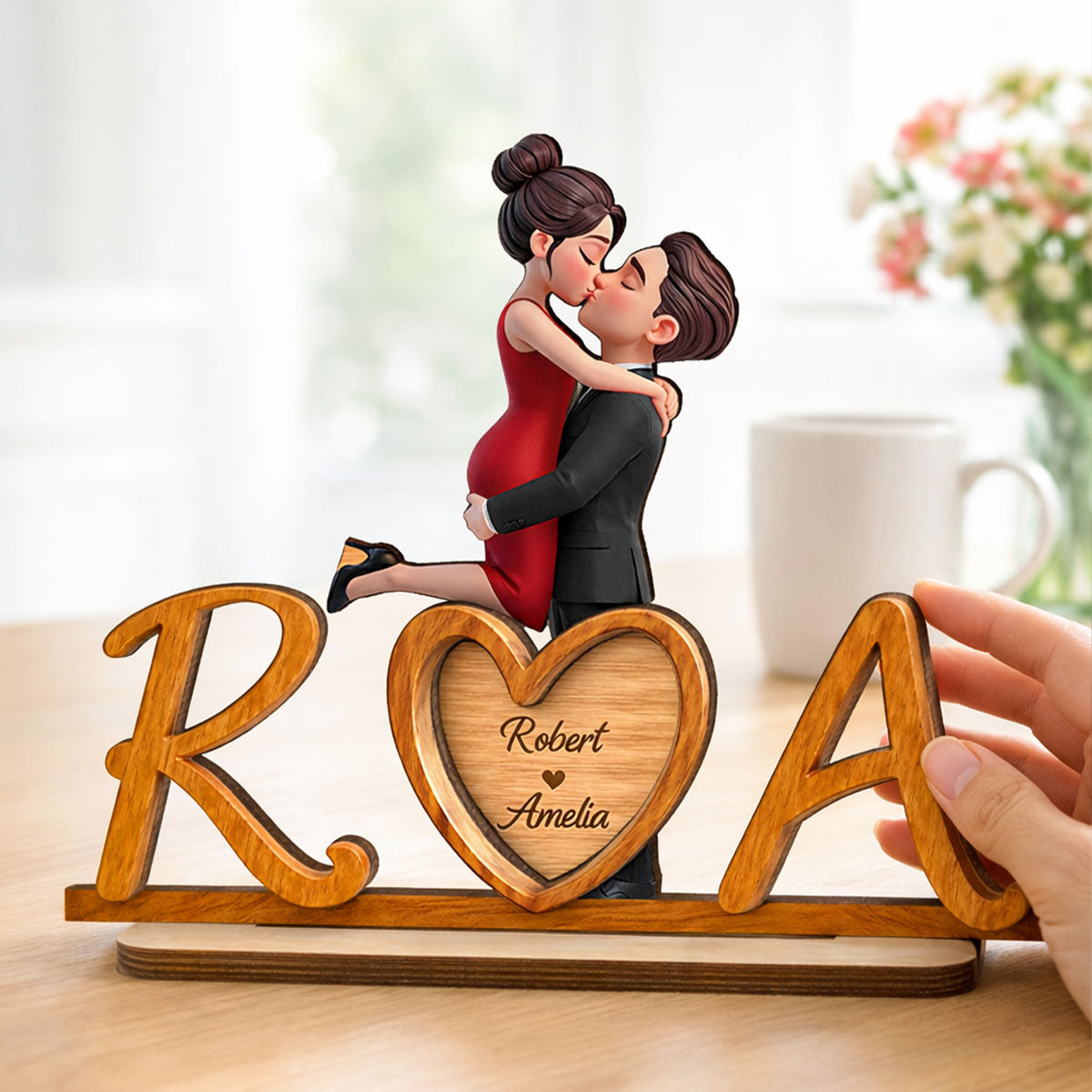Couple Initials Heart - Personalized 2-Layered Wooden Plaque - Valentine's Day Gift for Her, for Him