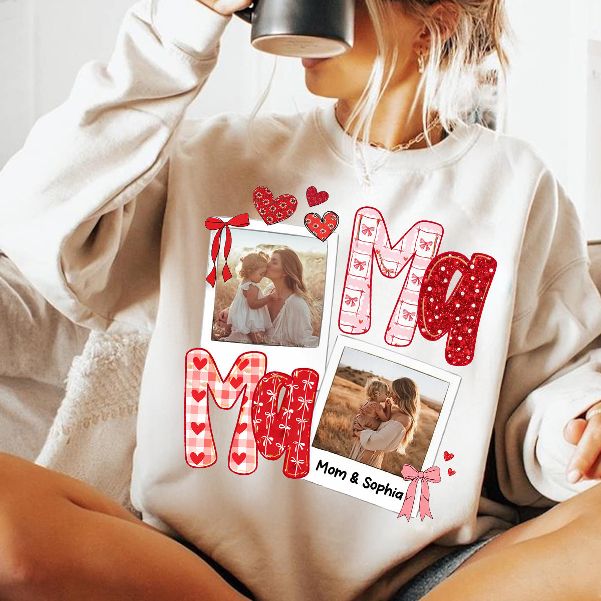 Preppy Mama Valentine Glitter Effect Photo - Personalized Shirt - Heartfelt Gift for Mom