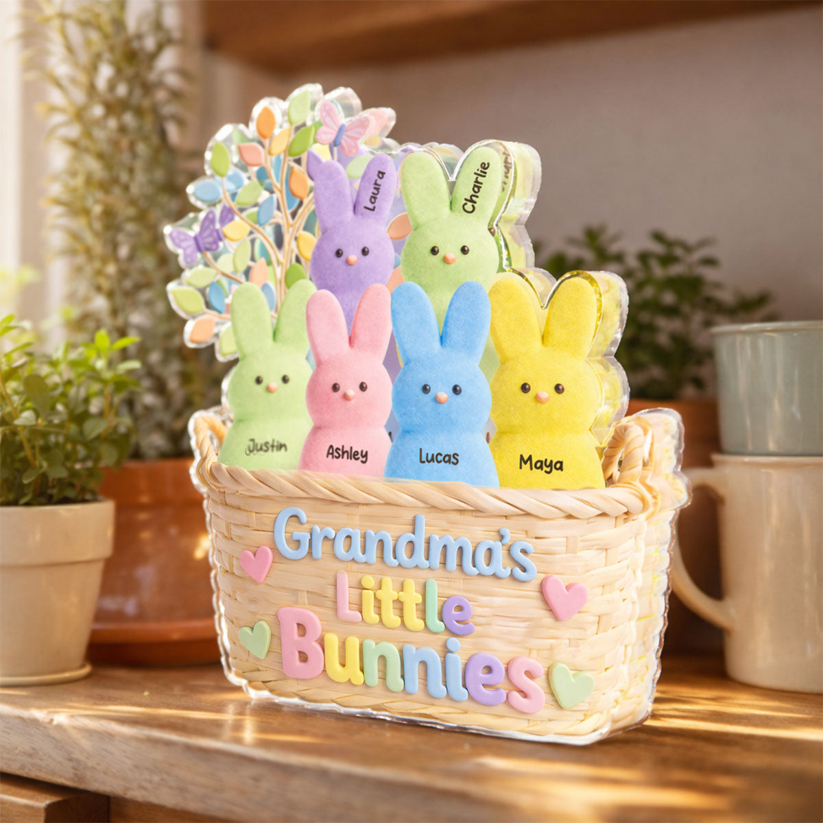 Grandma's Peeps Easter Basket - Personalized Acrylic Block Plaque - Gift For Grandma, Easter Home Decoration
