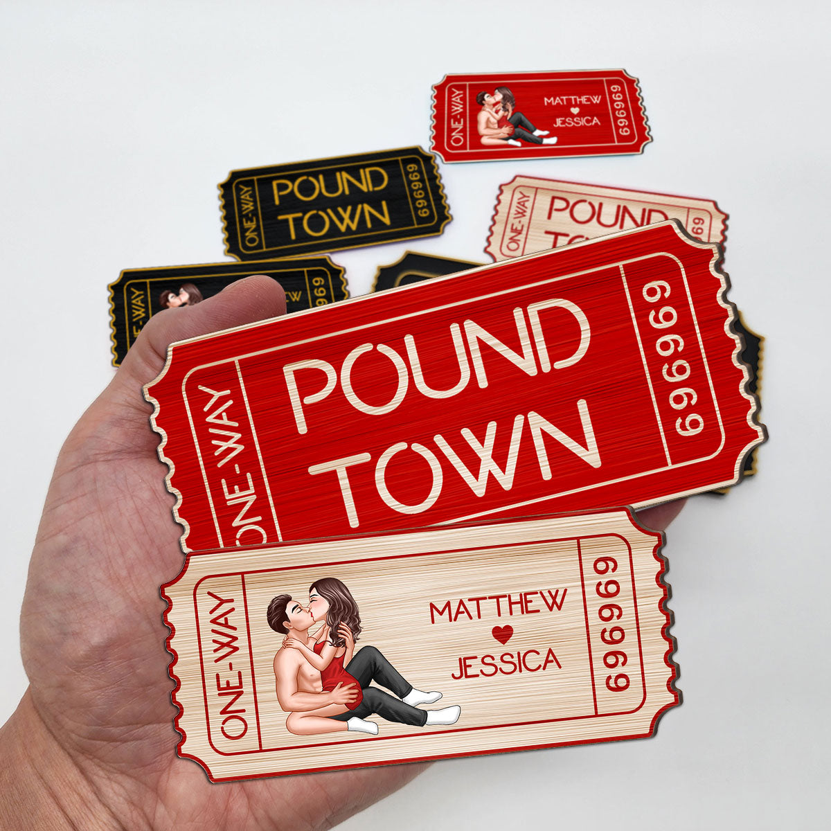 Funny Inappropriate Couple Pound Town Ticket - Personalized Wooden Ornament - Gift For Him, Gift For Her