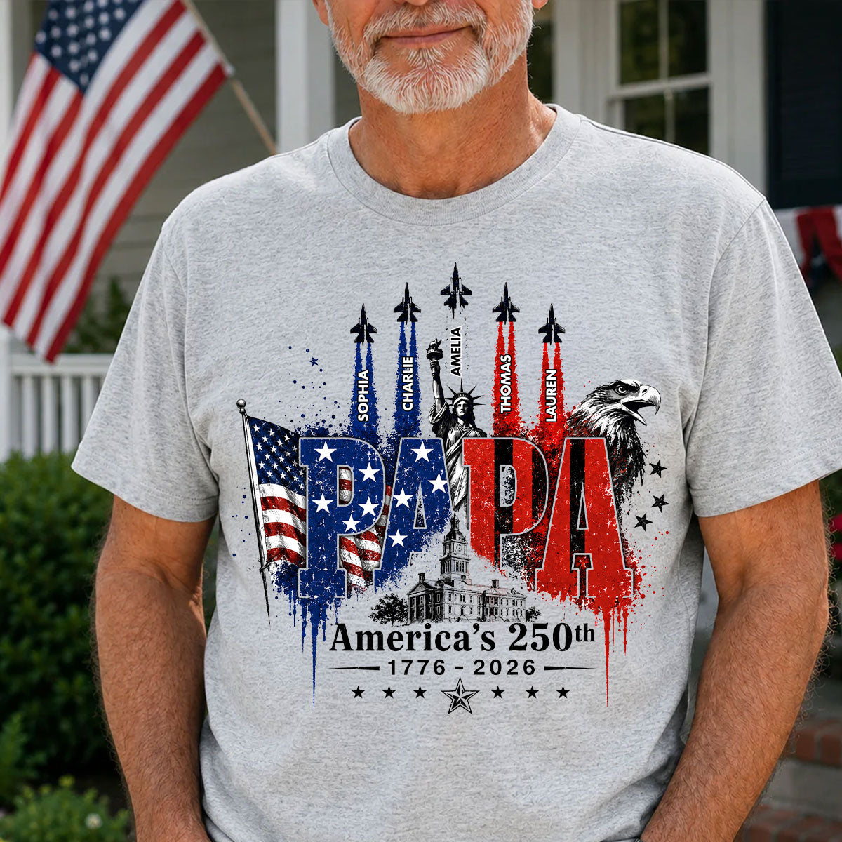Patriotic Grandpa USA 250th Anniversary - Personalized Shirt - Father's Day Gift For Dad, Grandpa, Husband