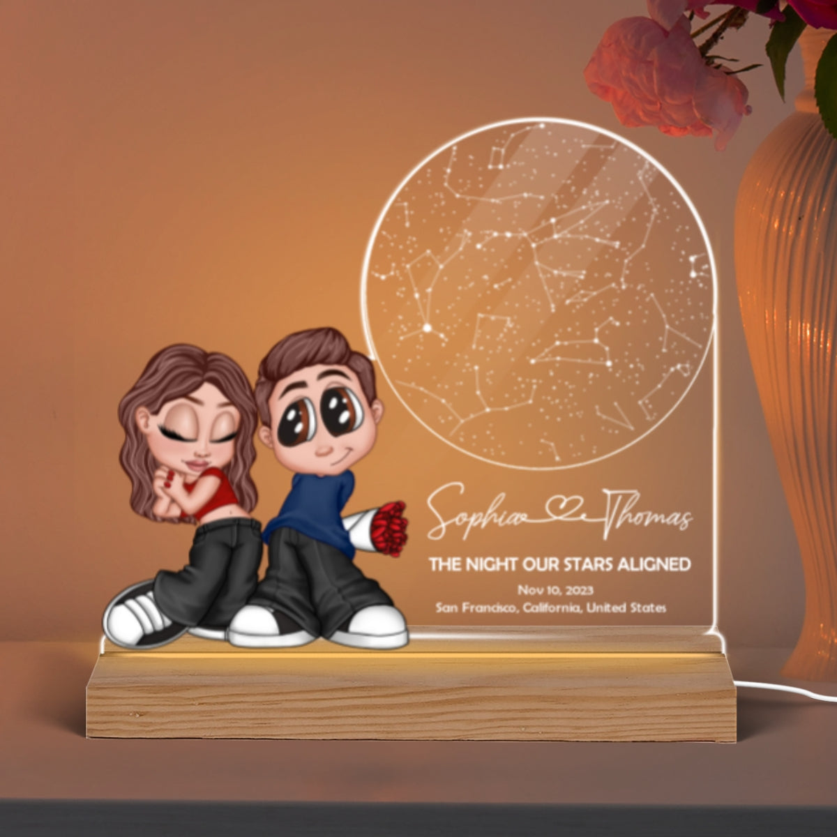 Y2K Couple Constellation Custom Star Map By Date & Location - Personalized Acrylic Plaque LED Night Light