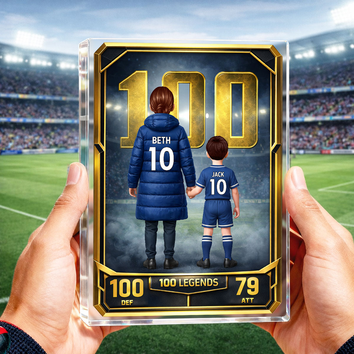 Mum And Kids 100 Legends Trading Card - Personalised Acrylic Block Plaque - Gift For Football Mum