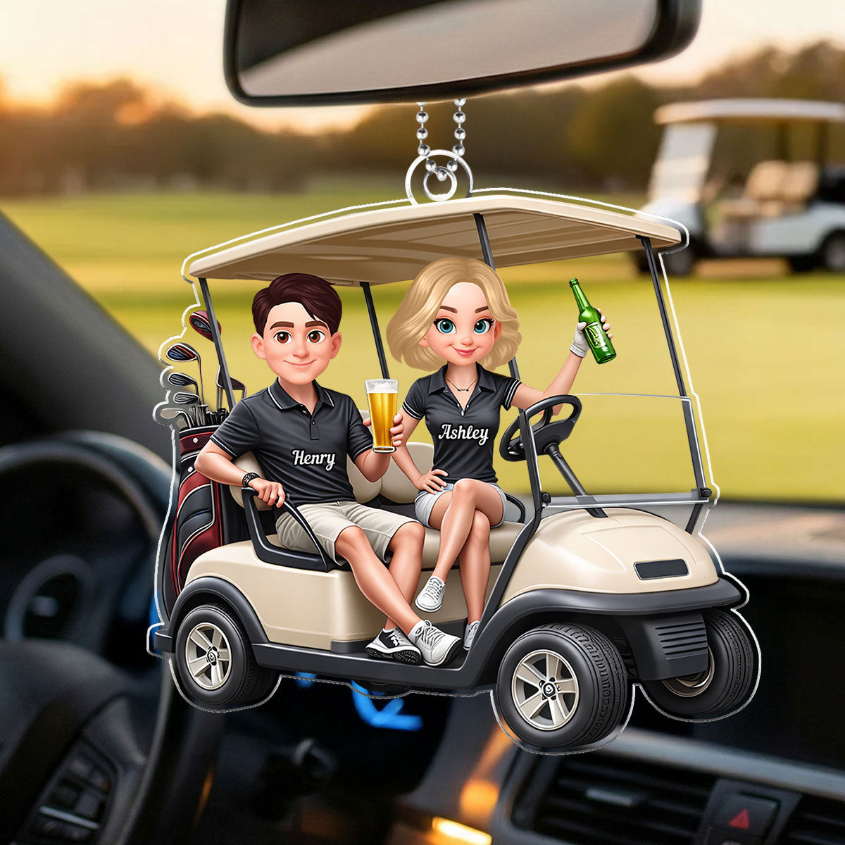 Funny Golf Couple - Personalized Car Hanger - Gift for Couple
