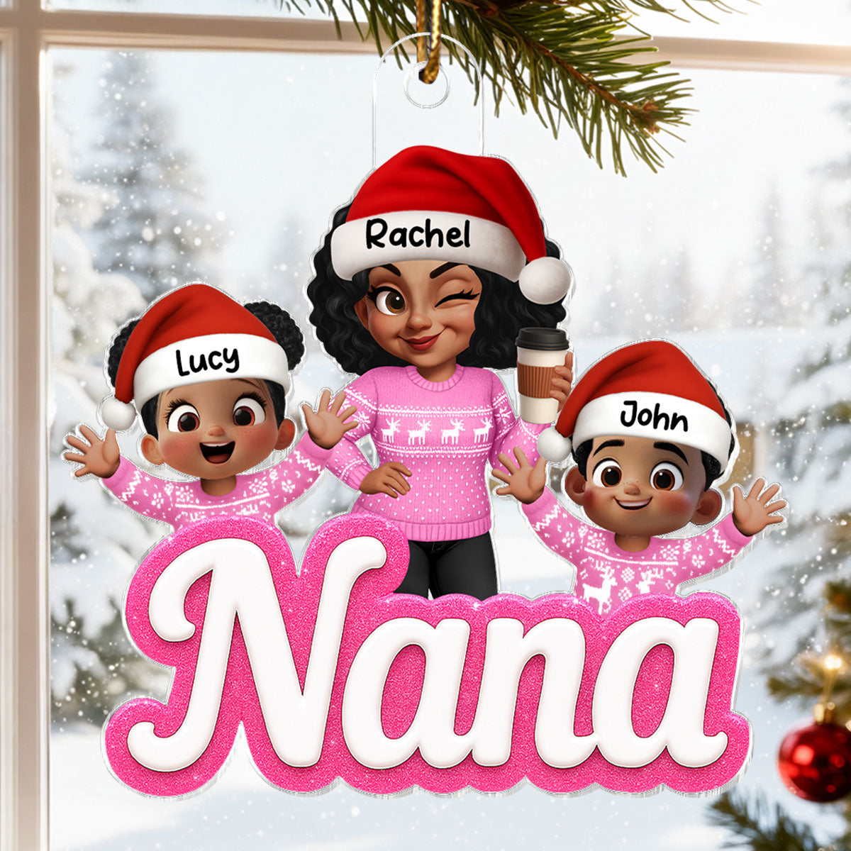 Grandma Grandkids 3D Effect Pink Color - Personalized Acrylic Ornament - Christmas Gift for Grandma