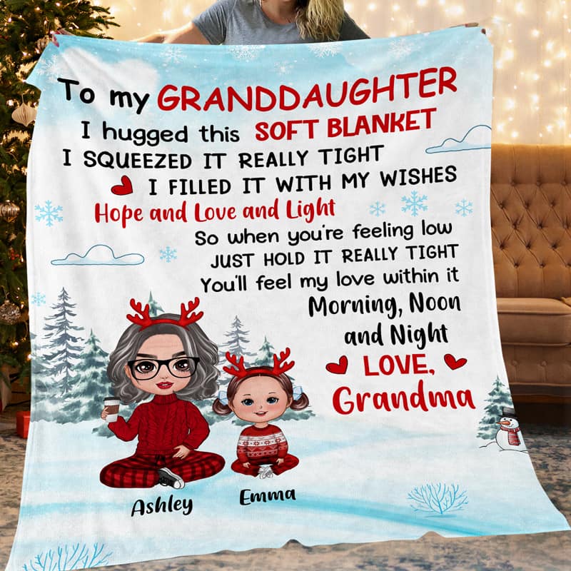 To My Granddaughter Grandson Christmas Doll Personalized Fleece Blanket