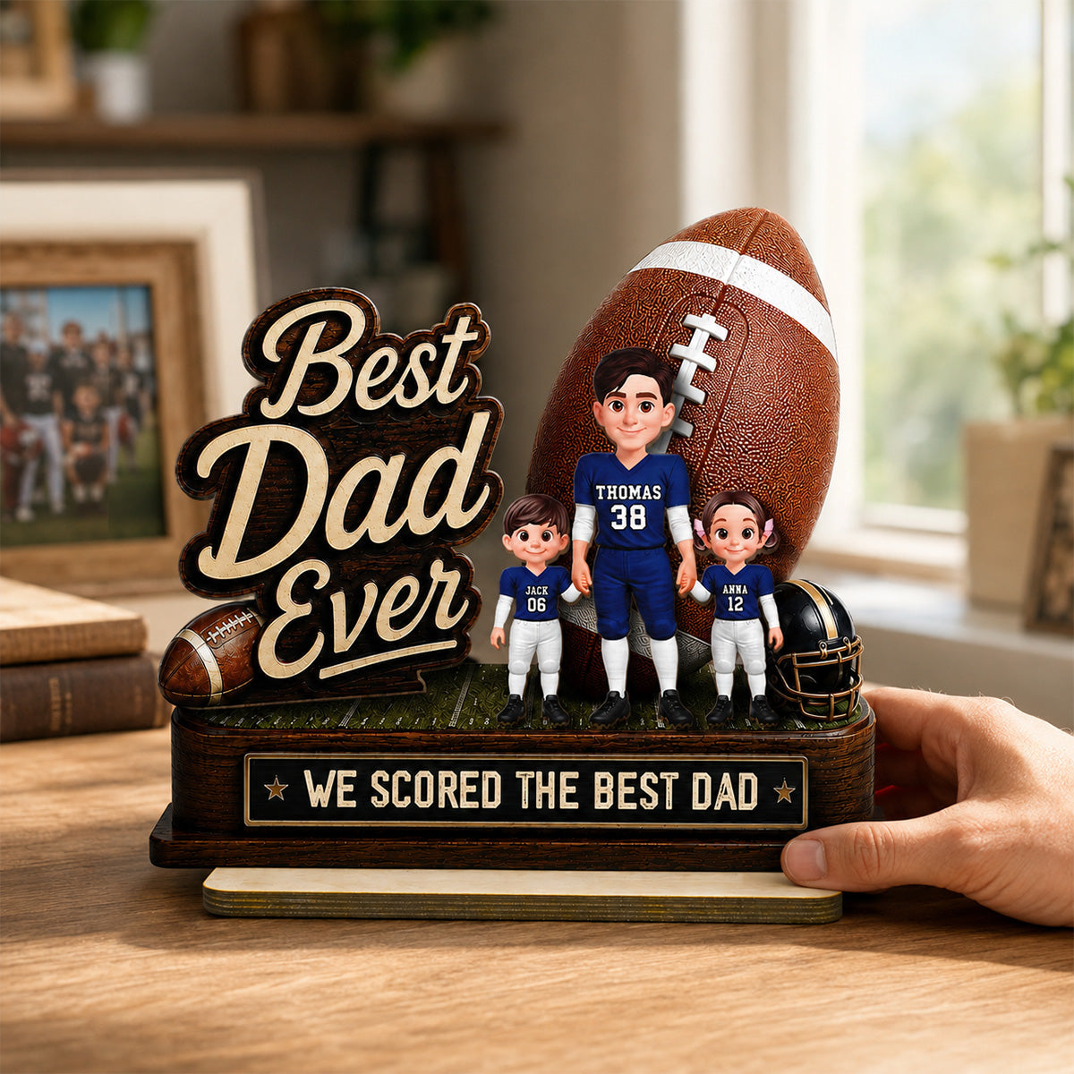 We Scored The Best Dad American Football Dad & Kids - Personalized 2-Layered Wooden Plaque -  Gift For American Football Dad