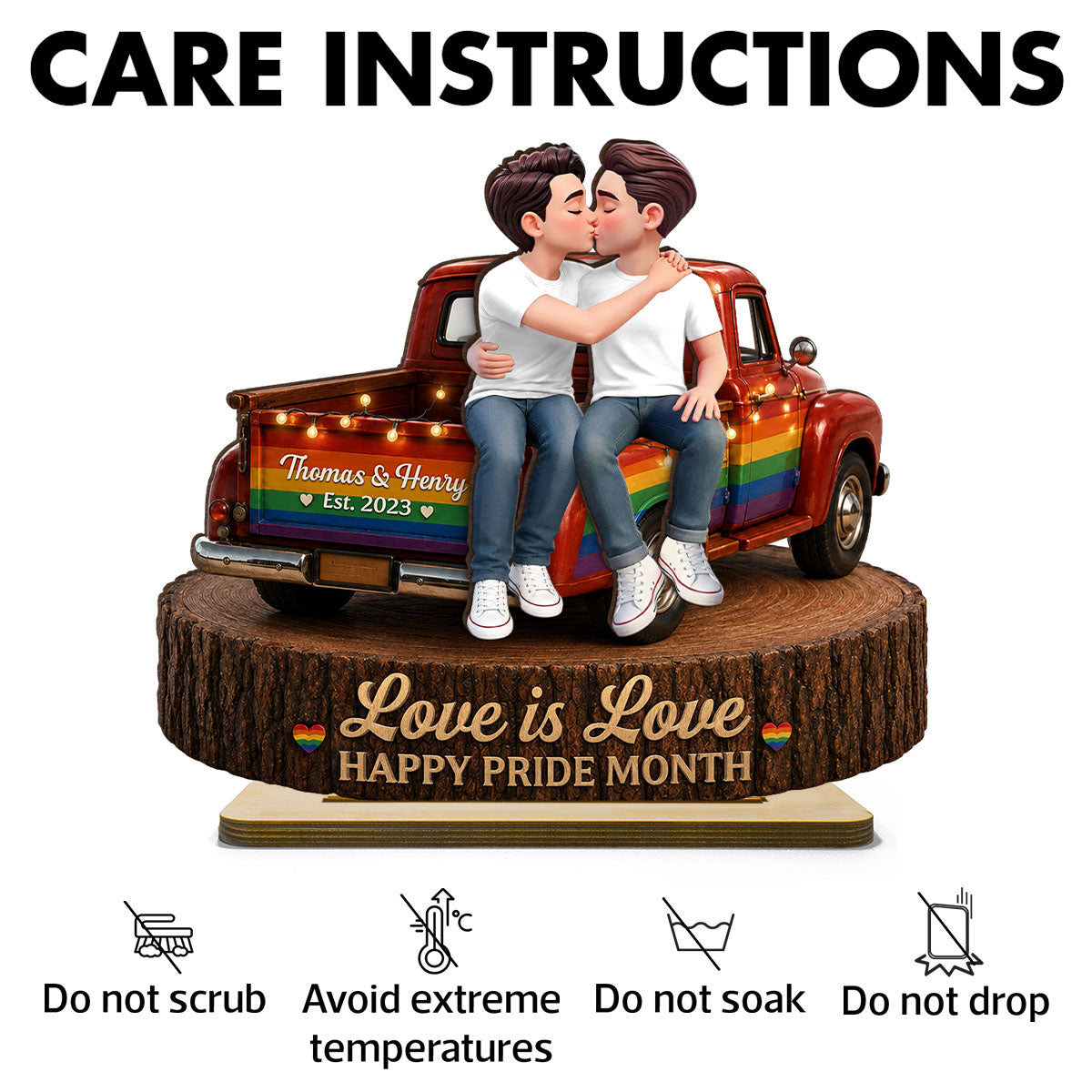 LGBT+ Couple Truck Love Is Love - Personalized 2-Layered Wooden Plaque - Gift For Couple, Happy Pride Month
