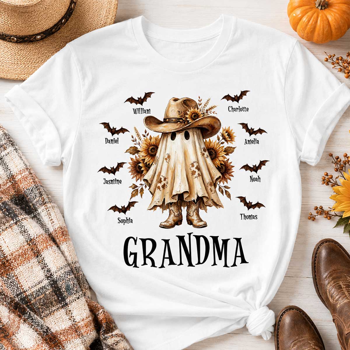 Western Cowgirl Boo Grandma Fall Season Halloween - Personalized Shirt - Halloween Gift For Grandma