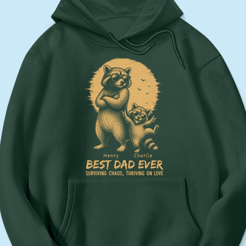 Retro Yellow Vintage Raccoon Dad Best Dad Ever - Personalized Shirt - Funny Father's Day Gift For Dad, Husband