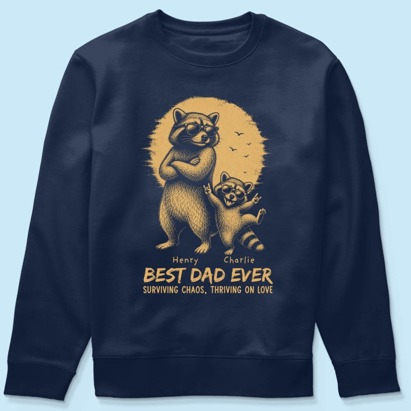 Retro Yellow Vintage Raccoon Dad Best Dad Ever - Personalized Shirt - Funny Father's Day Gift For Dad, Husband