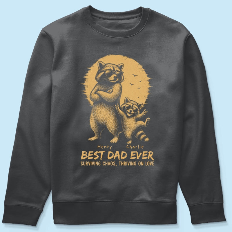 Retro Yellow Vintage Raccoon Dad Best Dad Ever - Personalized Shirt - Funny Father's Day Gift For Dad, Husband