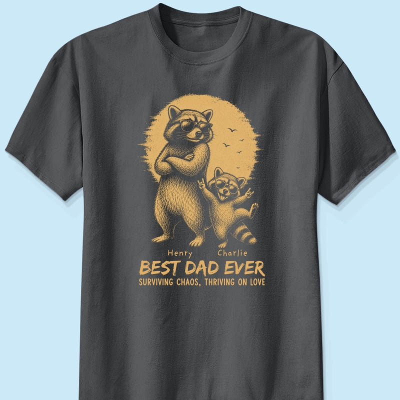 Retro Yellow Vintage Raccoon Dad Best Dad Ever - Personalized Shirt - Funny Father's Day Gift For Dad, Husband