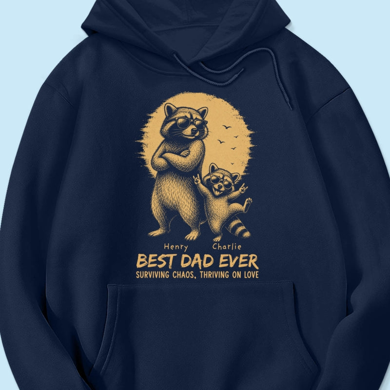 Retro Yellow Vintage Raccoon Dad Best Dad Ever - Personalized Shirt - Funny Father's Day Gift For Dad, Husband