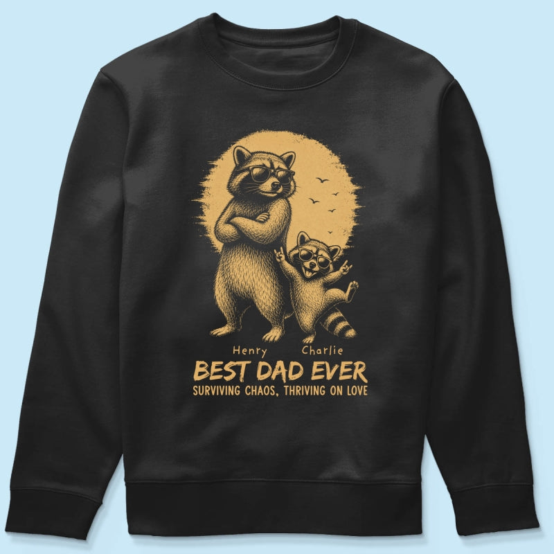 Retro Yellow Vintage Raccoon Dad Best Dad Ever - Personalized Shirt - Funny Father's Day Gift For Dad, Husband