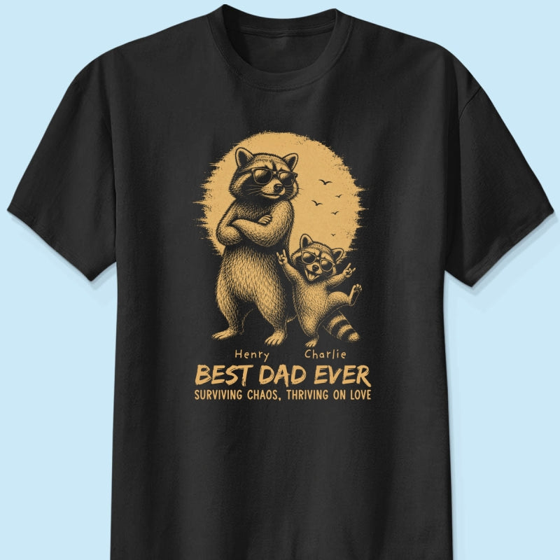 Retro Yellow Vintage Raccoon Dad Best Dad Ever - Personalized Shirt - Funny Father's Day Gift For Dad, Husband