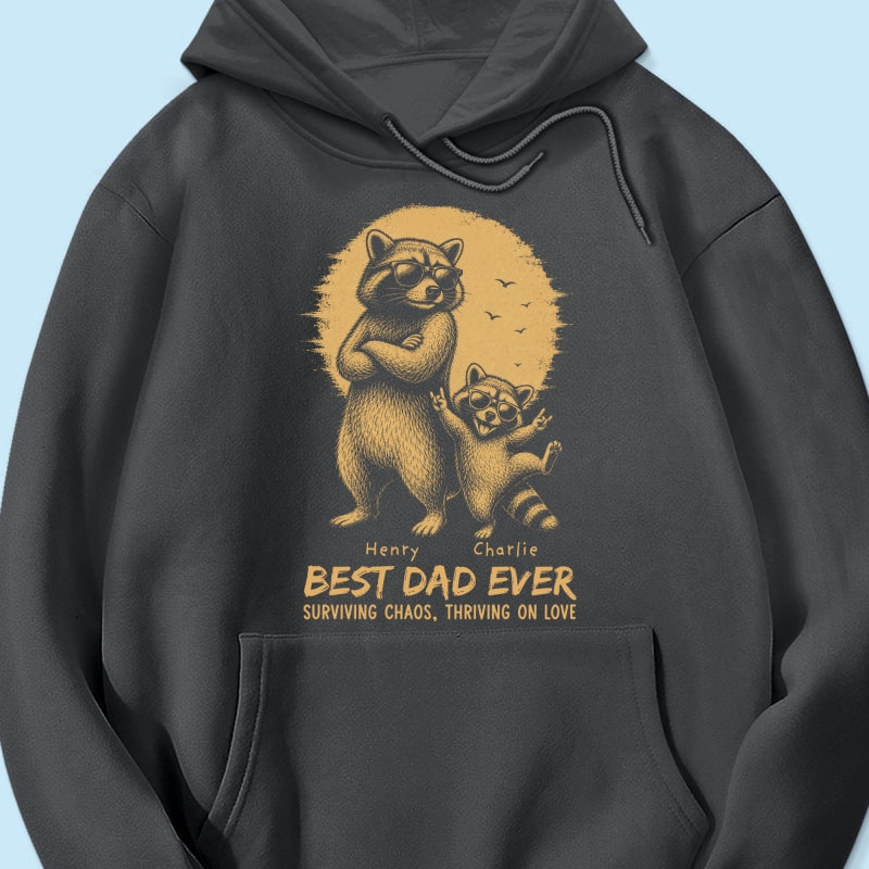 Retro Yellow Vintage Raccoon Dad Best Dad Ever - Personalized Shirt - Funny Father's Day Gift For Dad, Husband