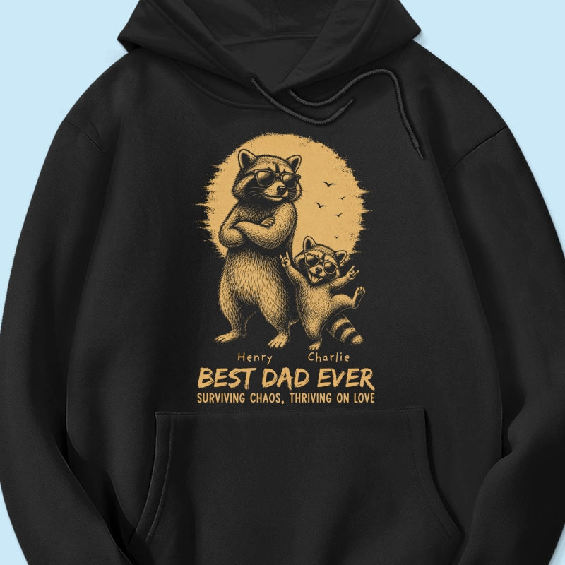Retro Yellow Vintage Raccoon Dad Best Dad Ever - Personalized Shirt - Funny Father's Day Gift For Dad, Husband