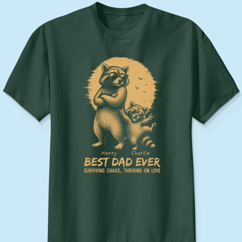 Retro Yellow Vintage Raccoon Dad Best Dad Ever - Personalized Shirt - Funny Father's Day Gift For Dad, Husband