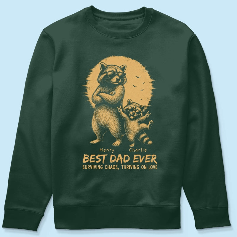 Retro Yellow Vintage Raccoon Dad Best Dad Ever - Personalized Shirt - Funny Father's Day Gift For Dad, Husband