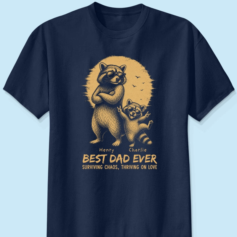 Retro Yellow Vintage Raccoon Dad Best Dad Ever - Personalized Shirt - Funny Father's Day Gift For Dad, Husband