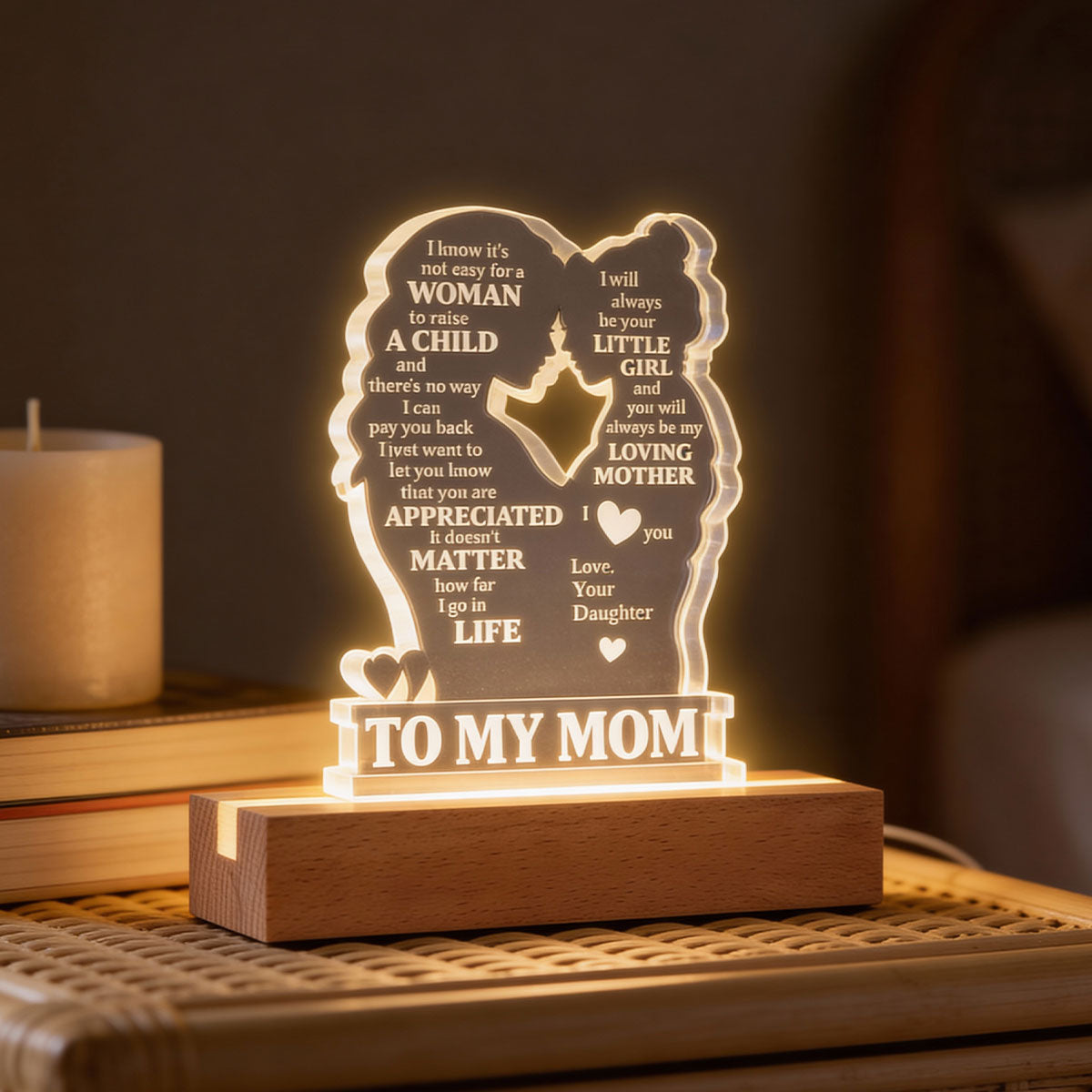 To My Mom - Personalized Acrylic Block LED Night Light - Heartfelt Gift For Mom, Grandma