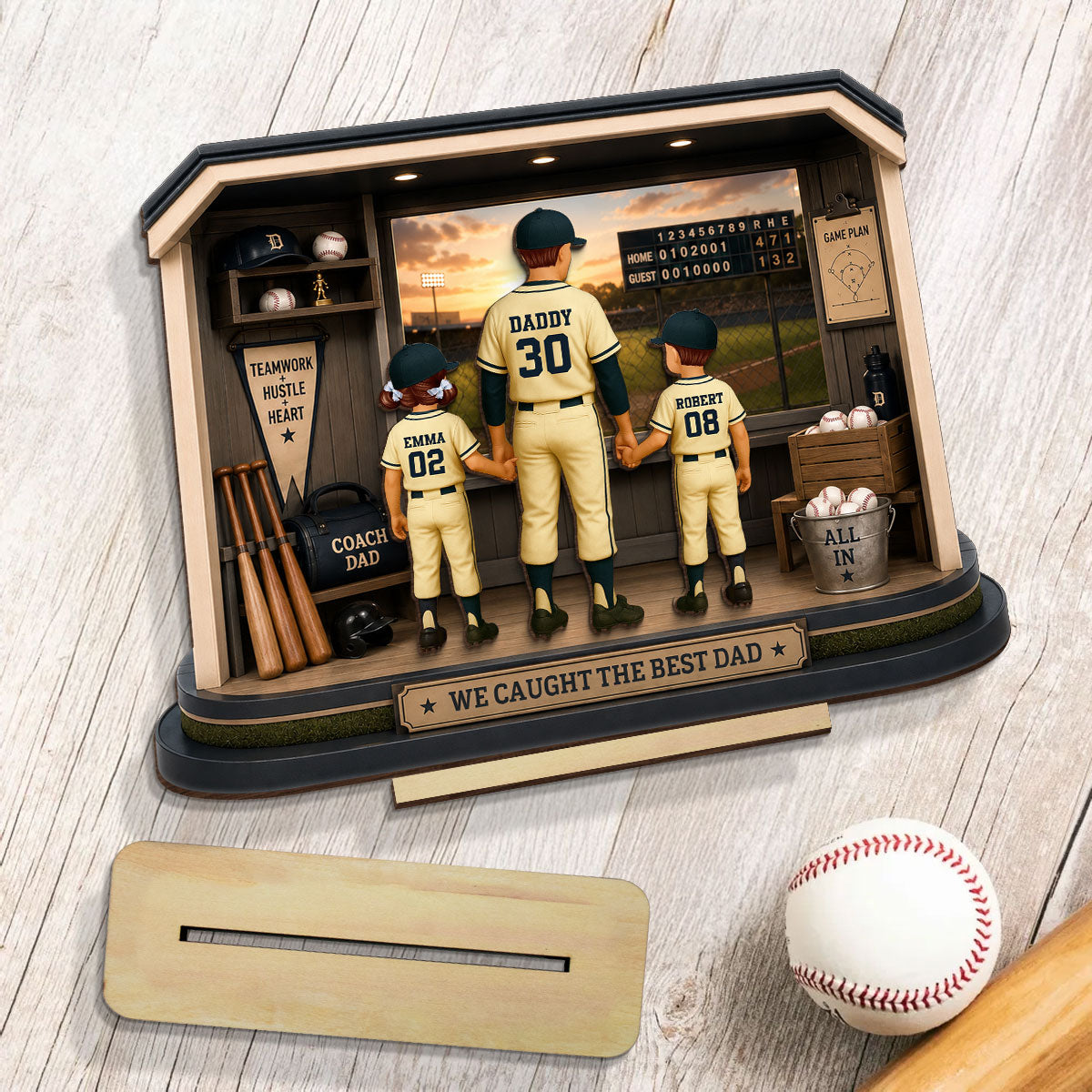 Home Run Baseball Dad & Kids - Personalized 2-Layered Wooden Plaque -  Gift For Dad, Husband