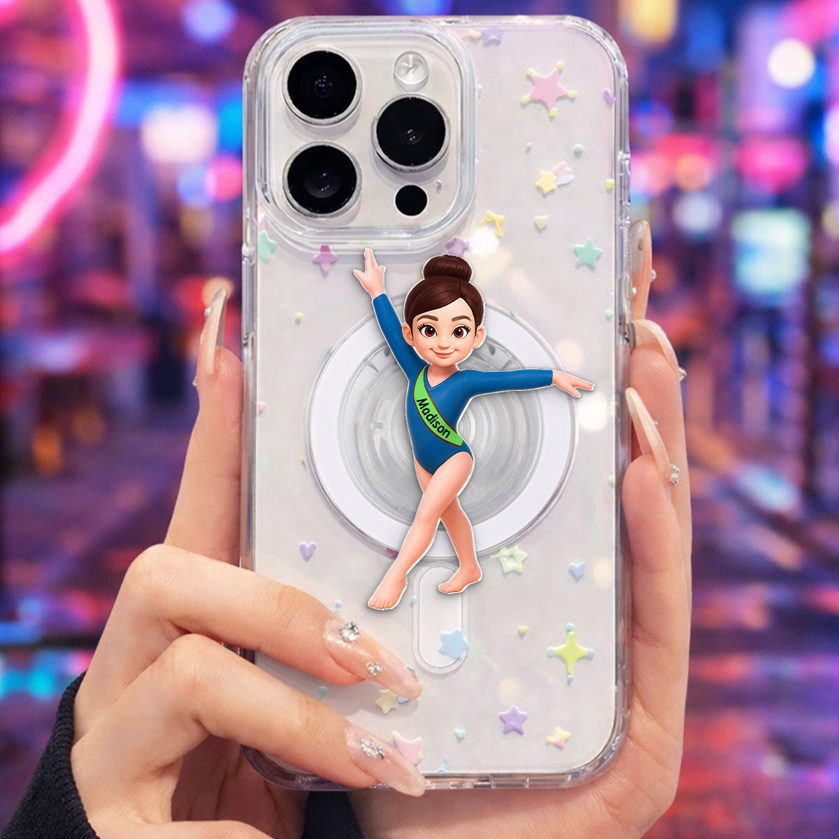 3D Effect Gymnastic Girl - Personalized Acrylic Magnetic Phone Grip - Gift For Daughter Granddaughter, Girlfriend