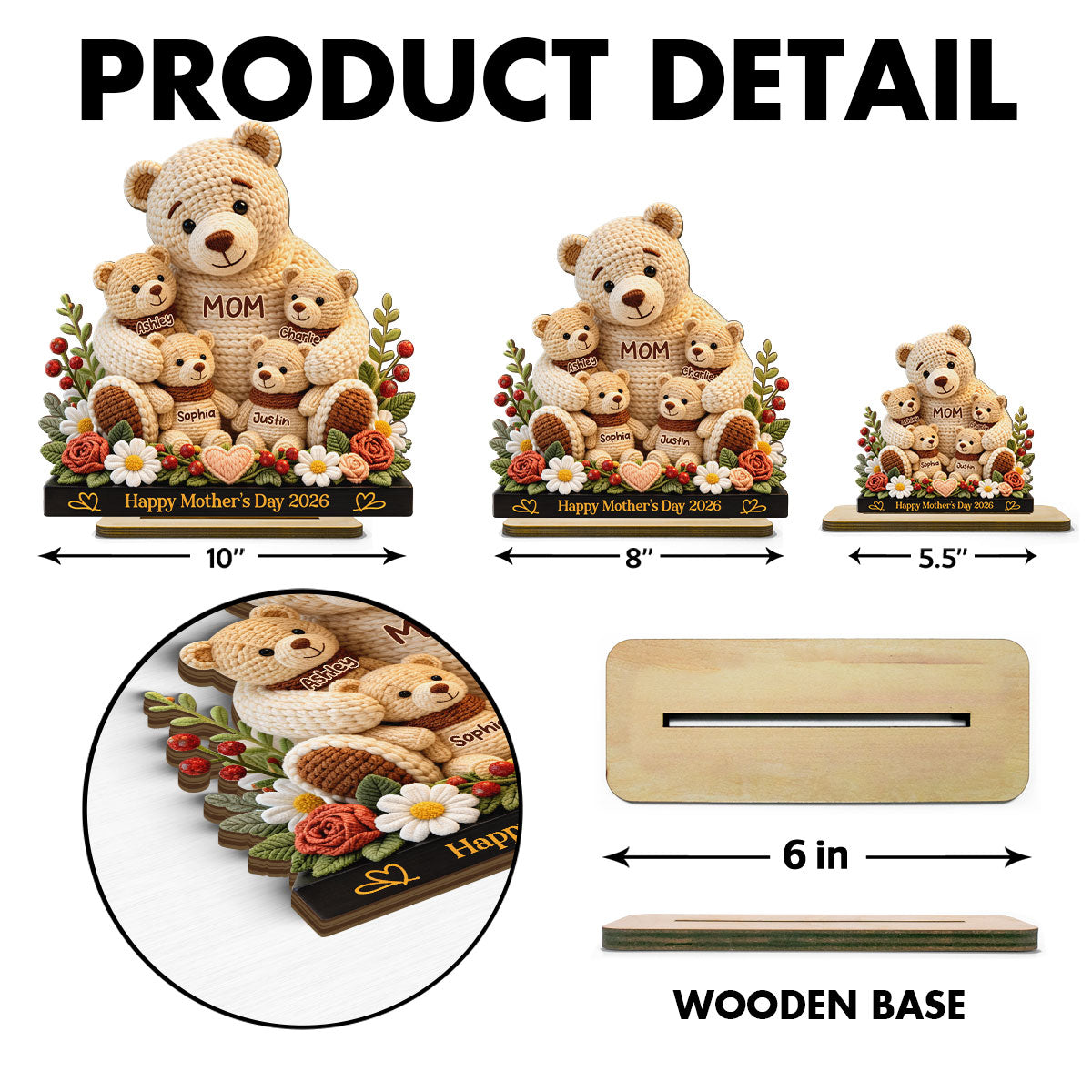Mama Bear's Warm Hug - Personalized 2-Layered Wooden Plaque - Heartfelt Gift For Mom