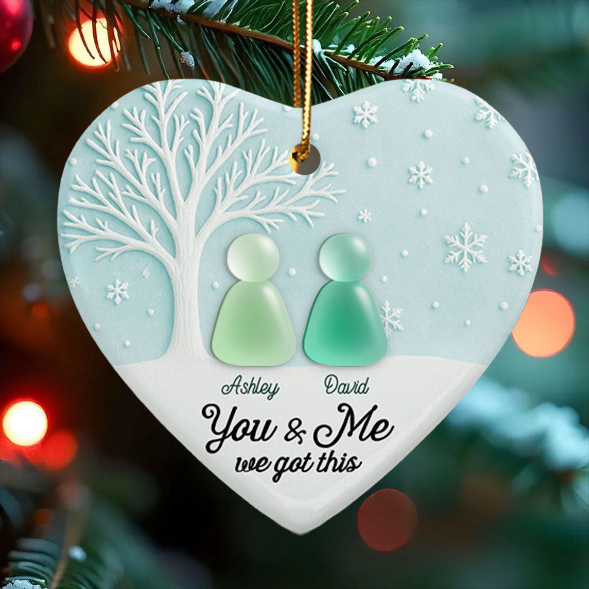 3D Sea Glass Effect Christmas Couple Growing Old Together - Personalized Ceramic Ornament With Acrylic Pieces