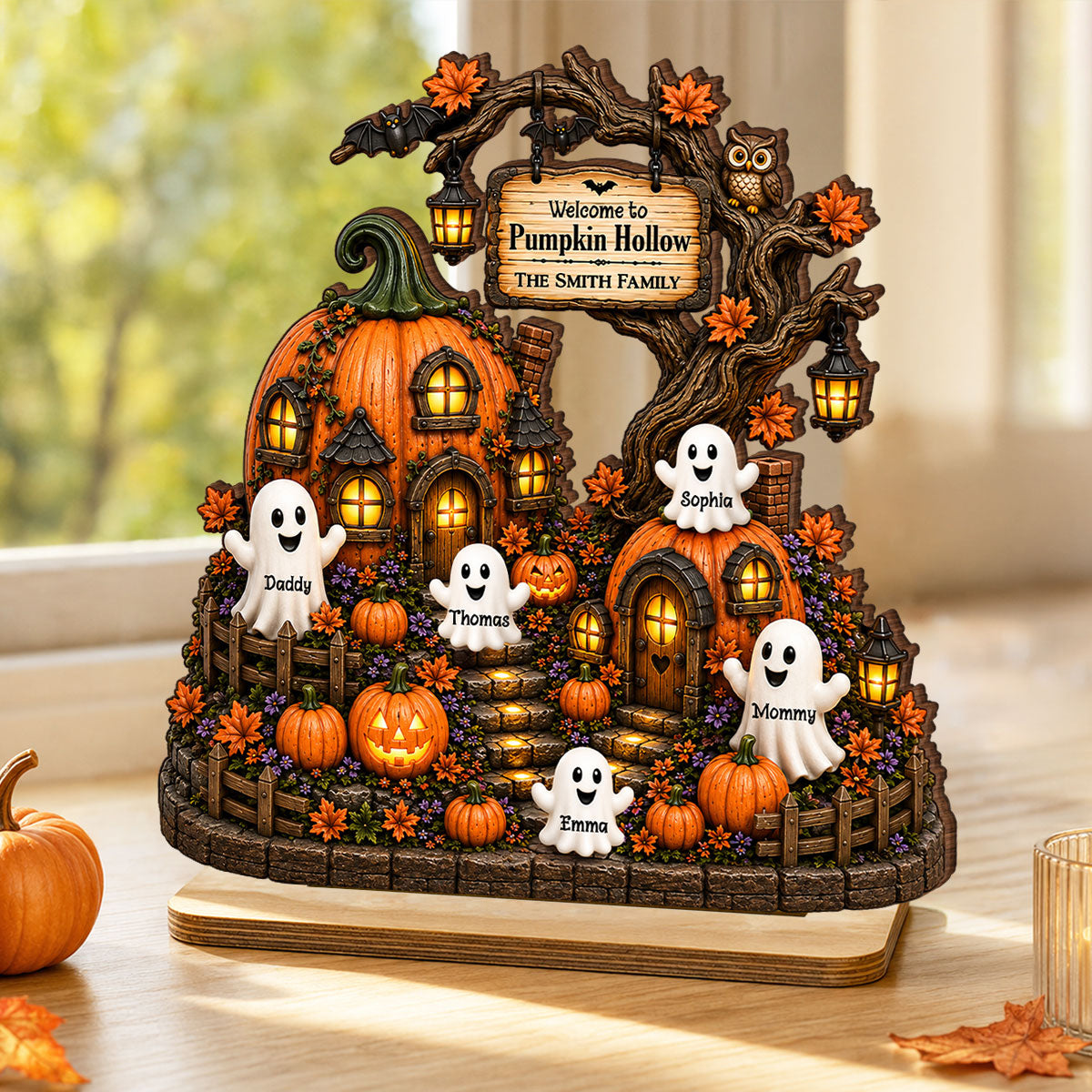 Pumpkin Hollow Family Halloween - Personalized 2-Layered Wooden Plaque - Halloween Decor Gift, Gift For Family