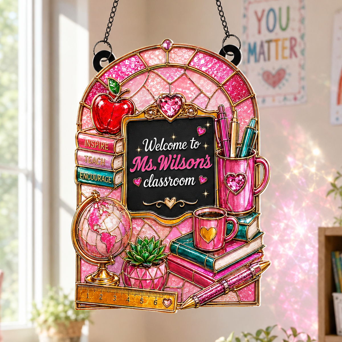 Welcome to Teacher's Classroom - Personalized Acrylic Suncatcher - Back to School Gift for Teacher, Classroom Decor