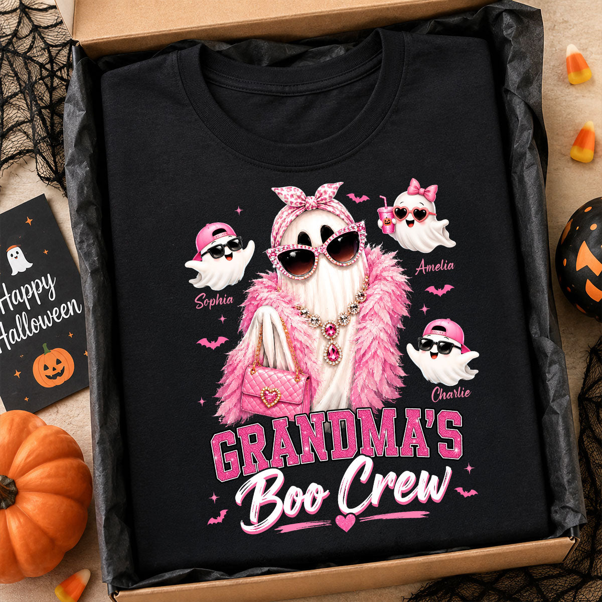 Grandma's Boo Crew Glam Ghost - Personalized Shirt - Halloween Gift for Grandma, Summerween