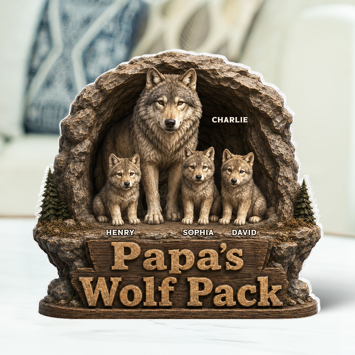 Dad Papa's Wolf Pack - Personalized Acrylic Block Plaque - Cool  Gift For Dad, Husband