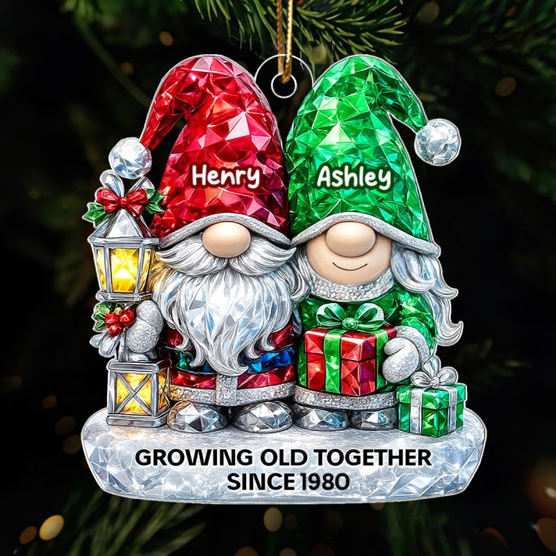 Gnome Couple 3D Crystal Effect - Personalized Acrylic Ornament - Christmas Gift for Couple