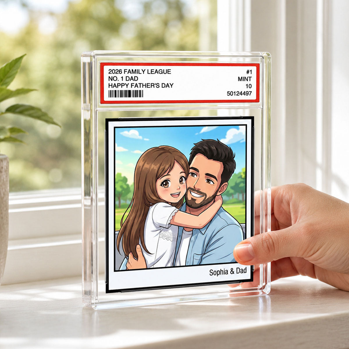 Vintage No. 1 Dad Trading Card Trading Card Cartoon Style - Personalized Acrylic Block Plaque -  Gift For Dad, Husband